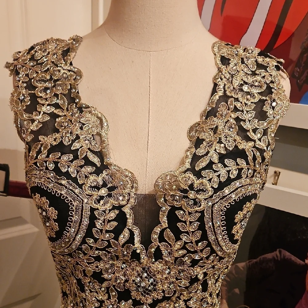 Anny Lee Black Maxi Dress with Gold Embellishment - Picture 2 of 13